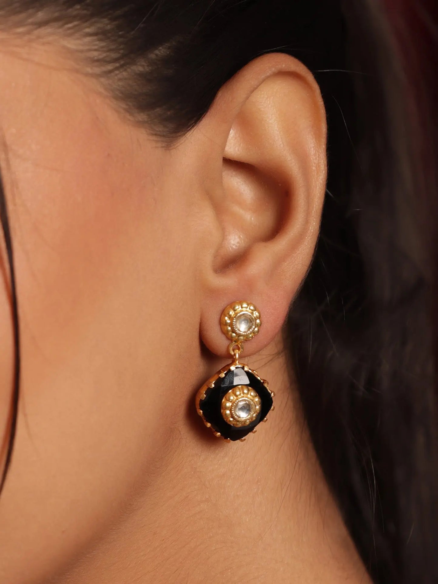 Gold Plated Regal Black Onyx Gold Plated Jadau Polki Earrings Jewelry VJewels