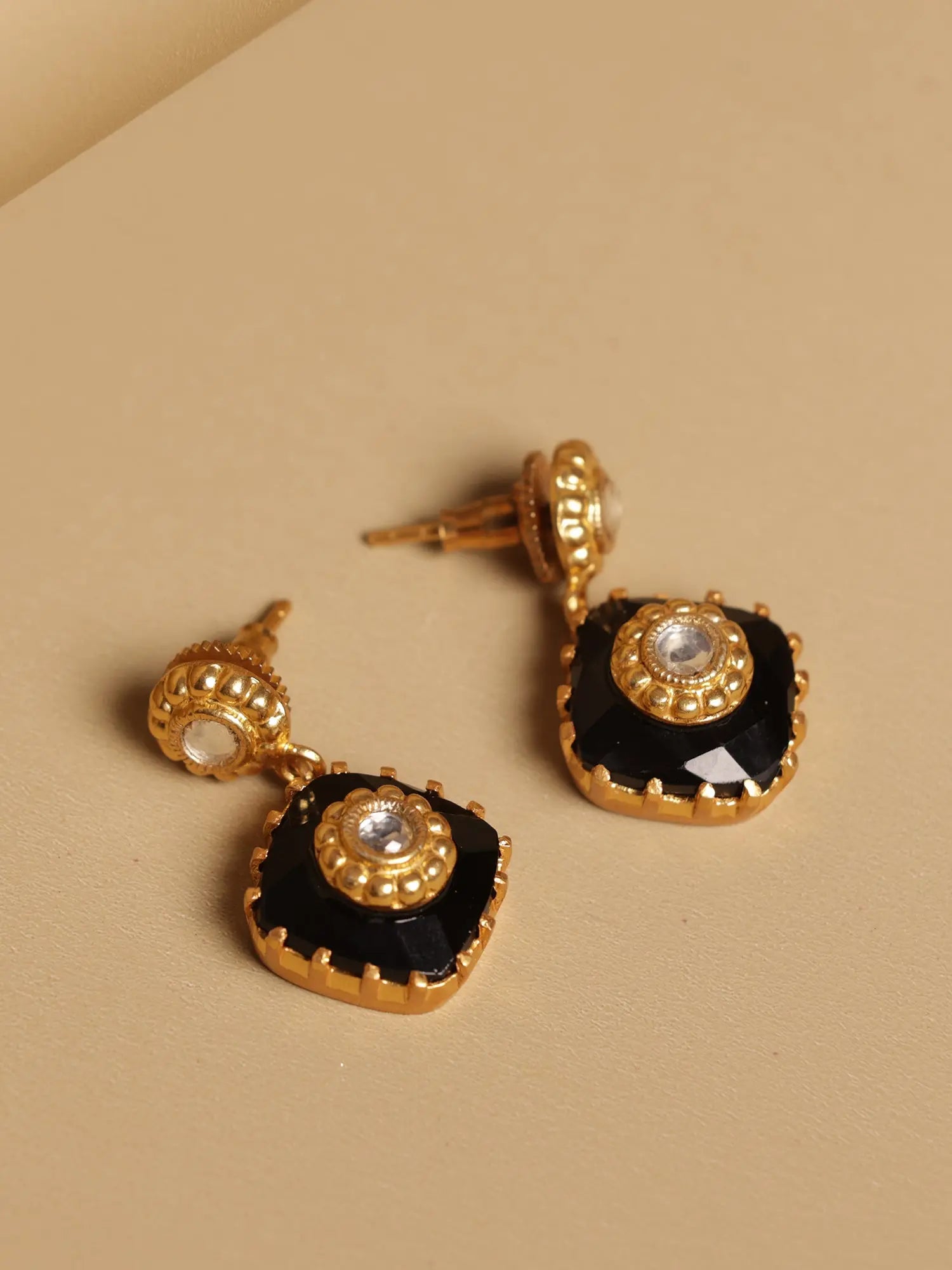 Gold Plated Regal Black Onyx Gold Plated Jadau Polki Earrings Jewelry VJewels