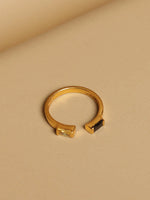 Gold Plated Ring Black Onyx and Lemon Quartz Gemstone DAO Bagutte Open Ring. VJewels