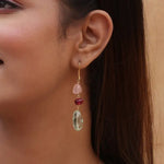Gold Plated Rose quartz, Green Amethyst, and Ruby Gemstone Hook Earrings Jewelry Vidita Jewels