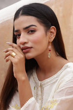 Gold Plated Rose quartz, Green Amethyst, and Ruby Gemstone Hook Earrings Jewelry Vidita Jewels