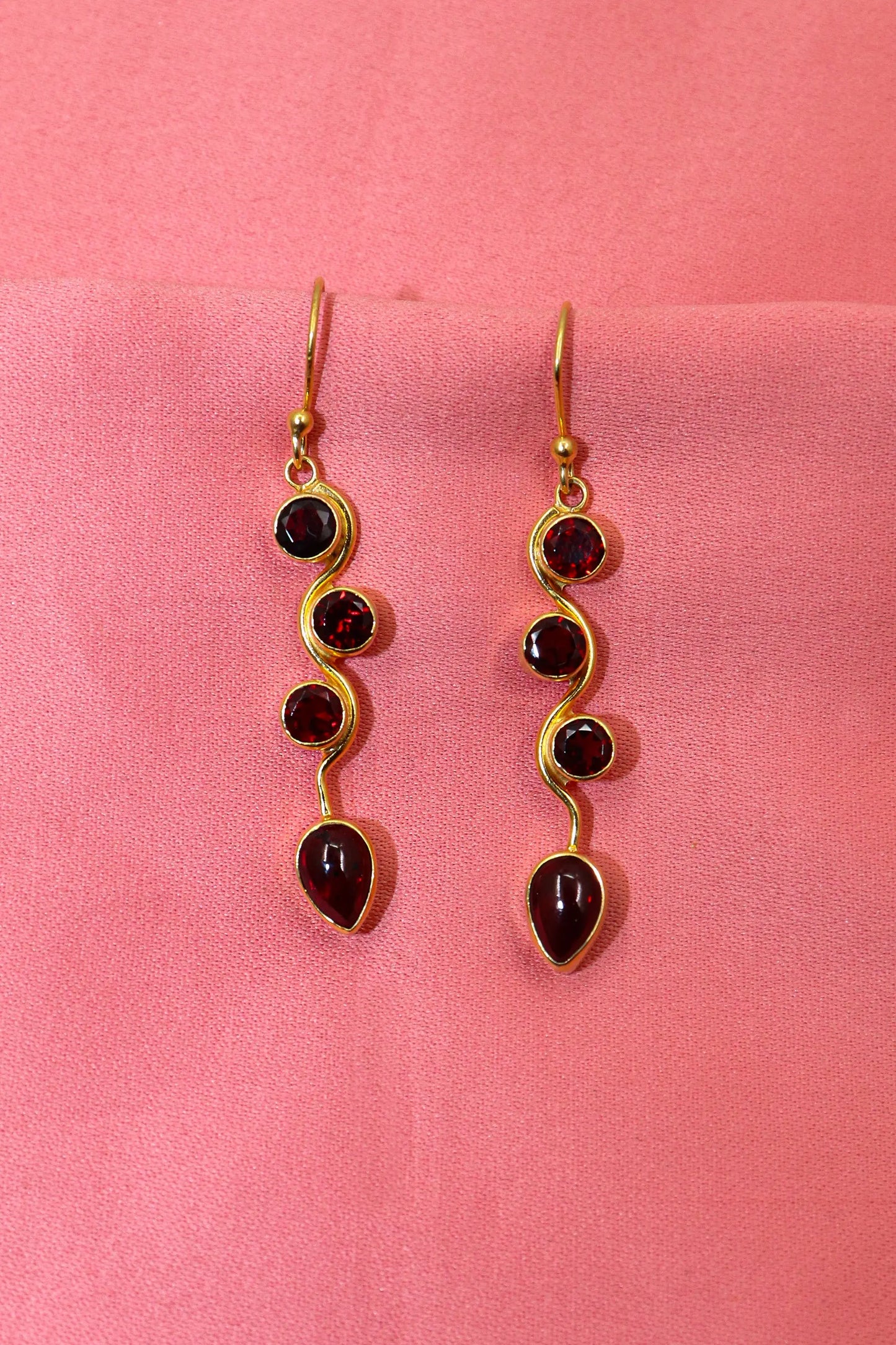 Gold Plated Round Garnet Gemstone Hook Earring Jewelry VJewels