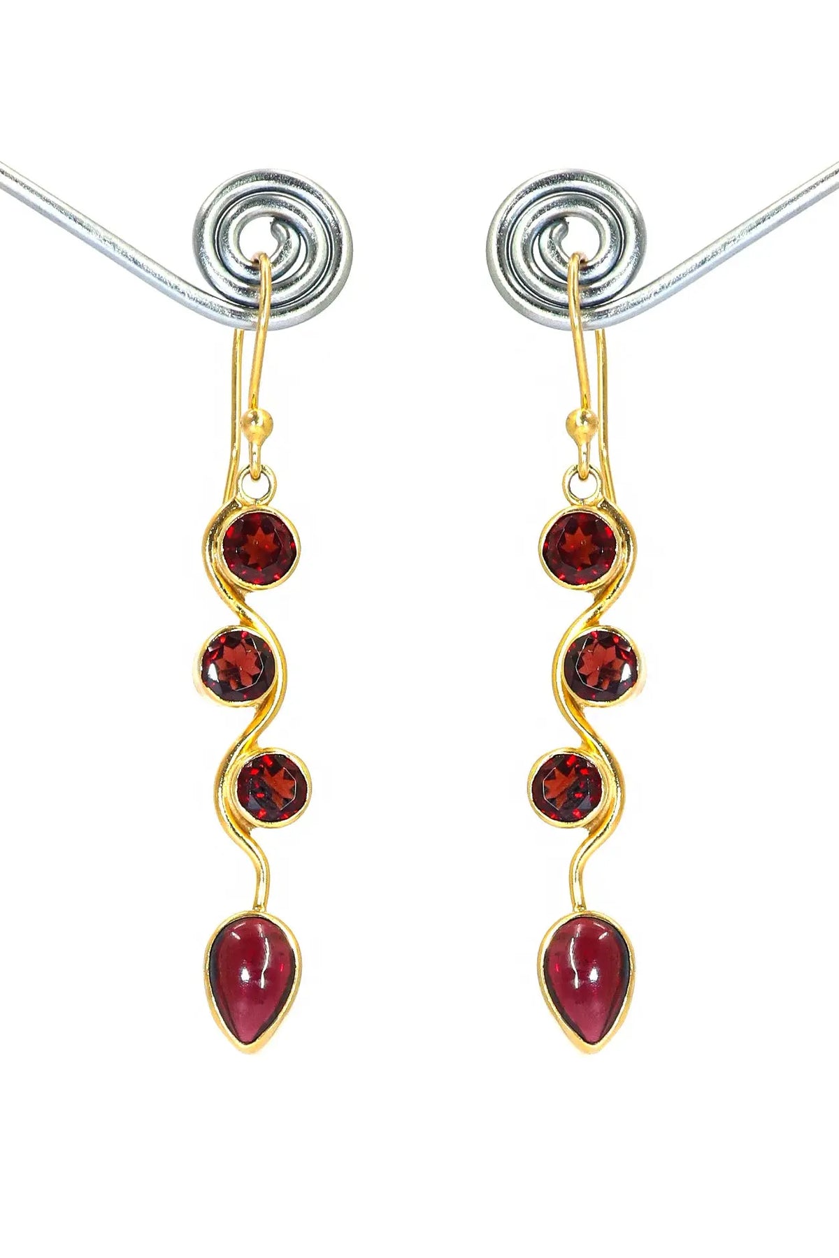Gold Plated Round Garnet Gemstone Hook Earring Jewelry VJewels