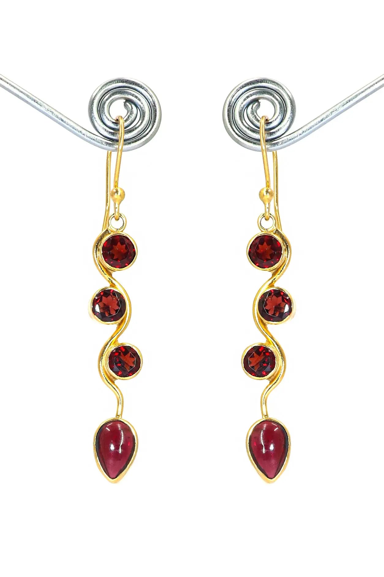 Gold Plated Round Garnet Gemstone Hook Earring Jewelry VJewels