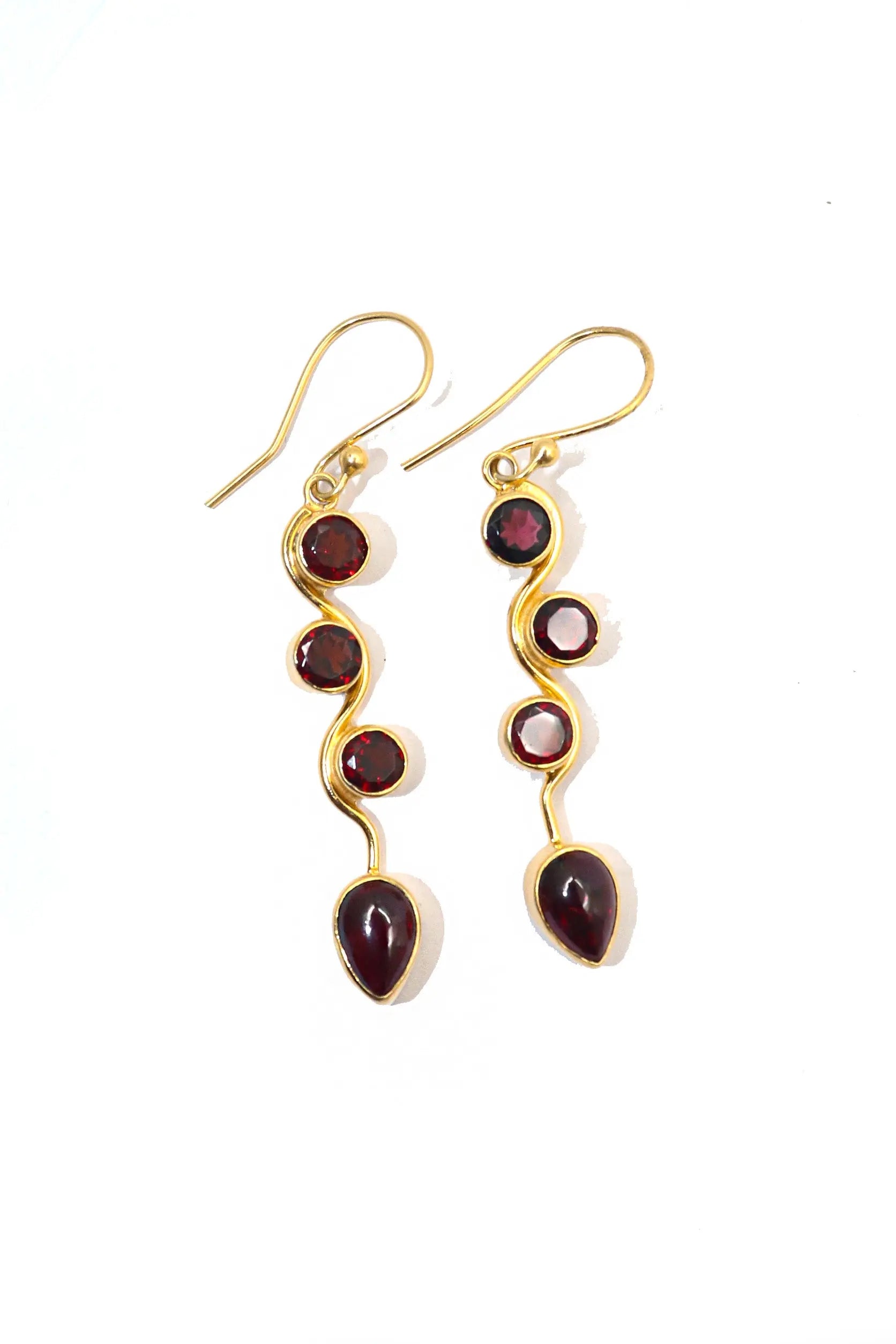 Gold Plated Round Garnet Gemstone Hook Earring Jewelry VJewels