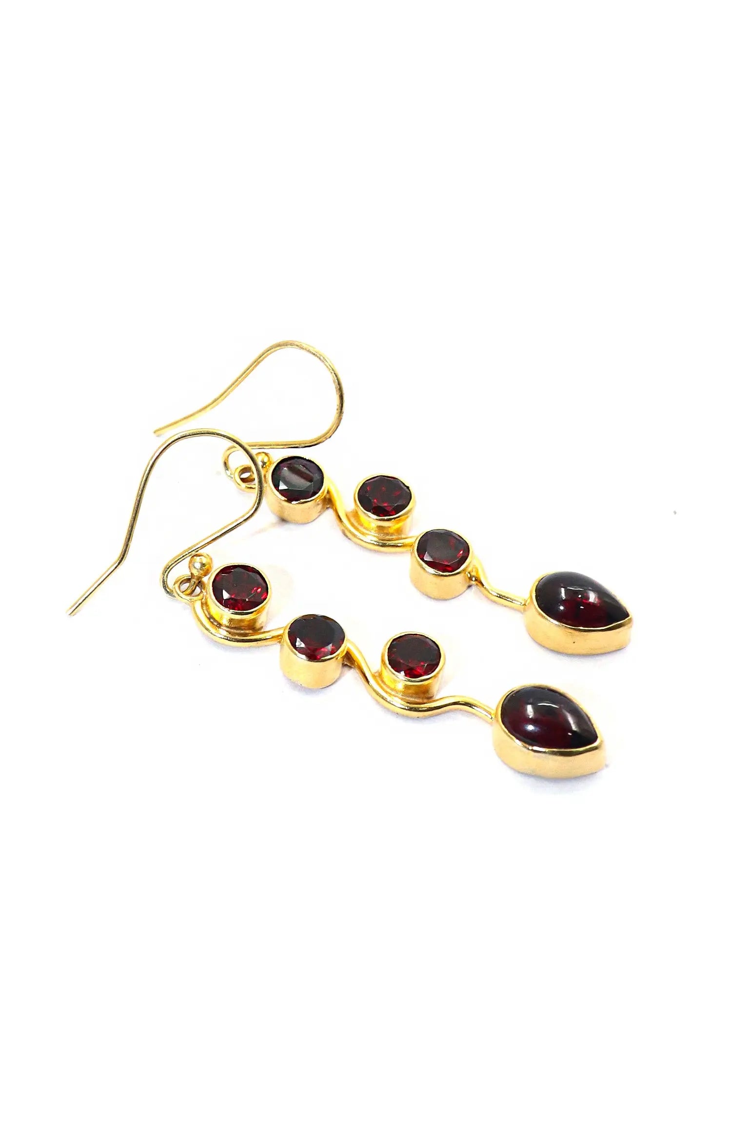 Gold Plated Round Garnet Gemstone Hook Earring Jewelry VJewels