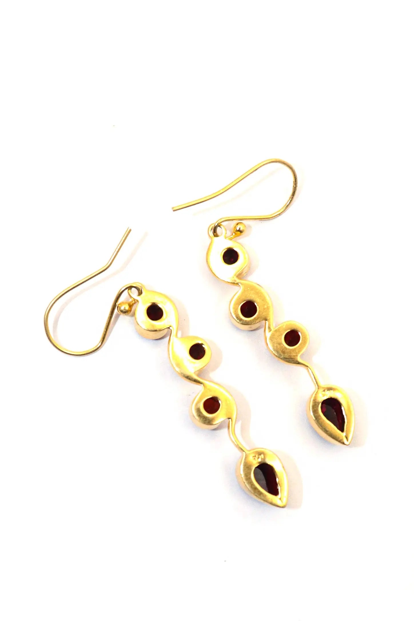 Gold Plated Round Garnet Gemstone Hook Earring Jewelry VJewels