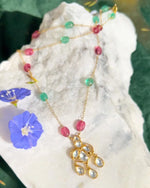 Gold Plated Ruby Emerald Moissanite gemstone Pendent Silver Chain Necklace Jewelry VJewels