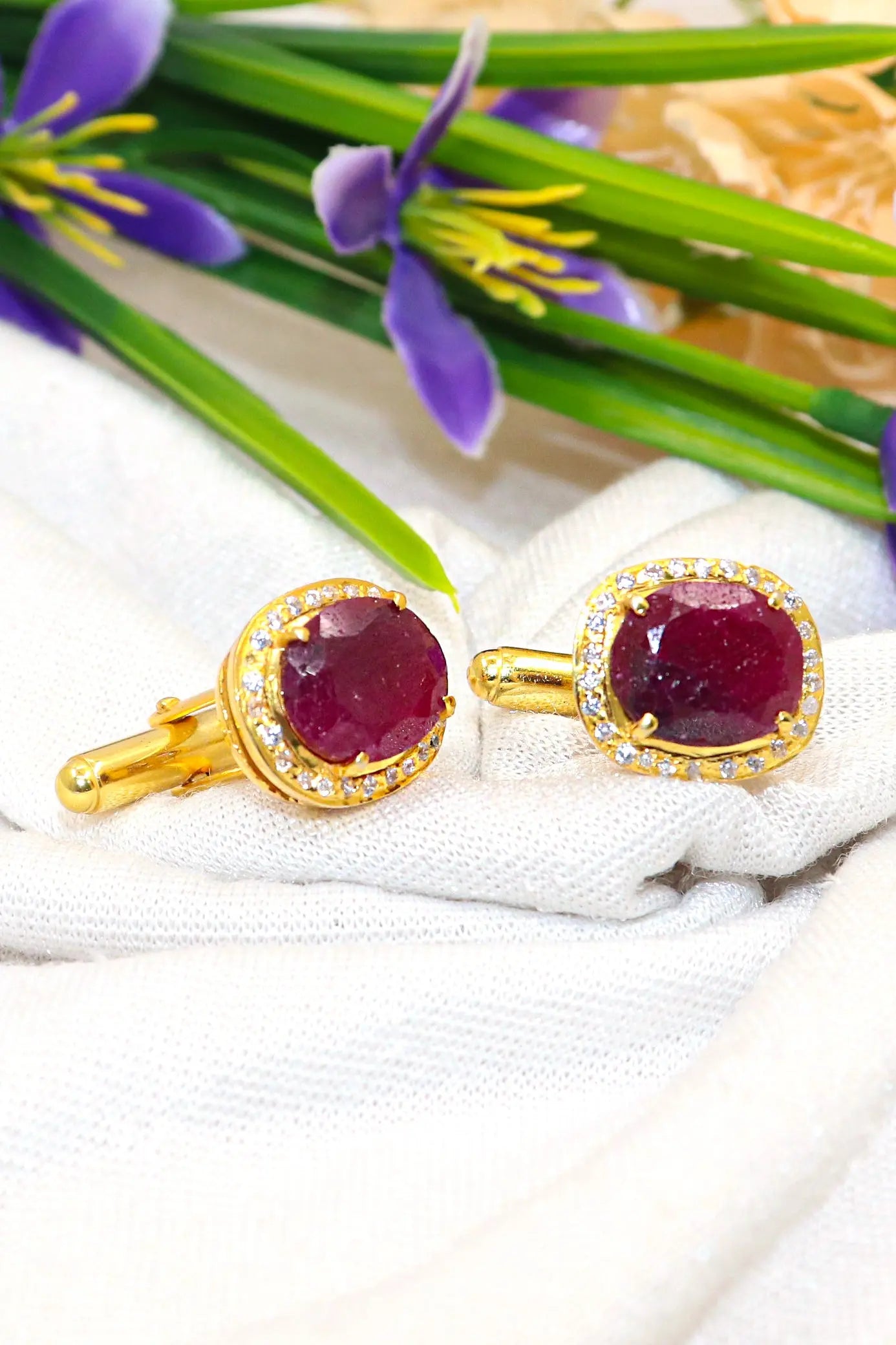 Gold Plated Ruby with Zircon cufflinks Jewelry VJewels