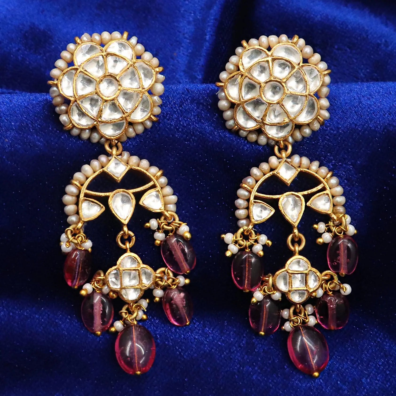 Gold Plated Semi Precious Gemstone with Pearl moissanite gemstones Earring Jewelry VJewels