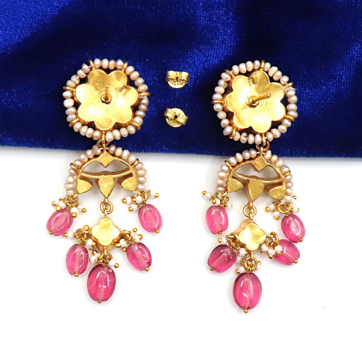 Gold Plated Semi Precious Gemstone with Pearl moissanite gemstones Earring Jewelry VJewels