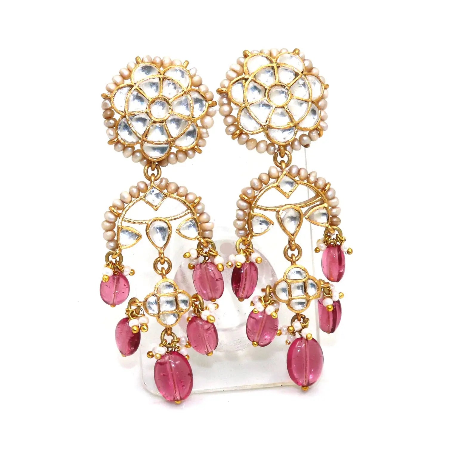 Gold Plated Semi Precious Gemstone with Pearl moissanite gemstones Earring Jewelry VJewels