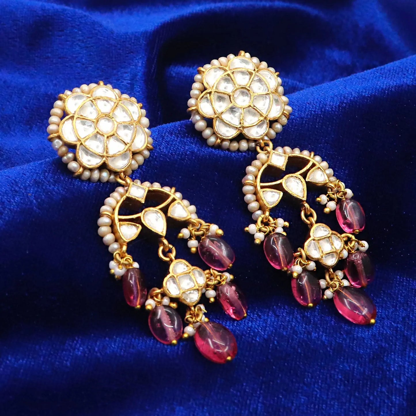 Gold Plated Semi Precious Gemstone with Pearl moissanite gemstones Earring Jewelry VJewels