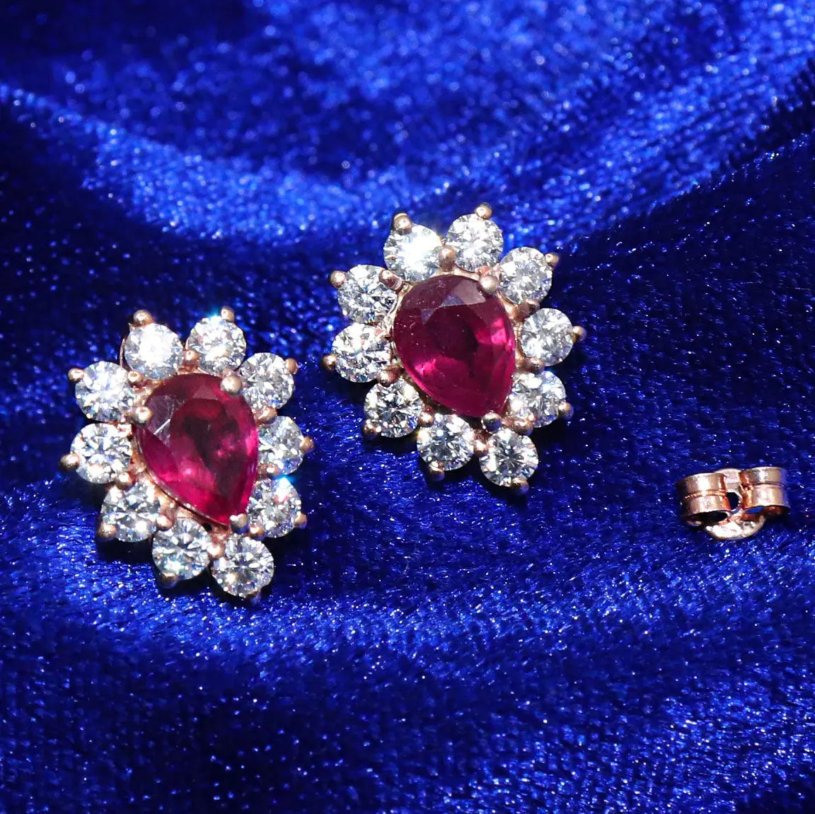 Gold Plated Semi Precious Ruby And CZ Gemstone Stud Earring Jewelry VJewels