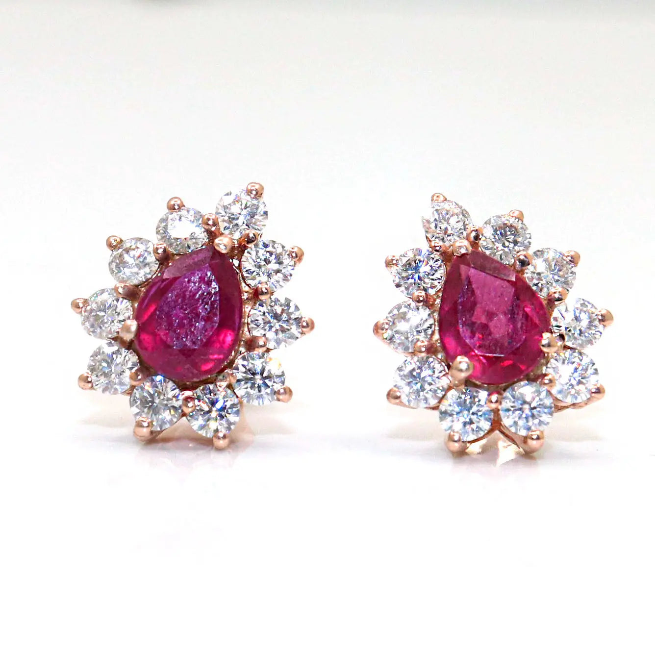 Gold Plated Semi Precious Ruby And CZ Gemstone Stud Earring Jewelry VJewels