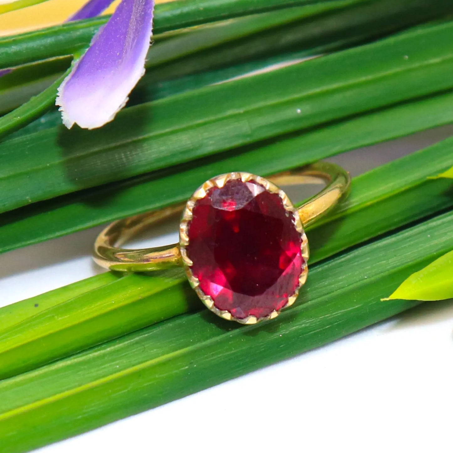 Gold Plated Semi Precious Ruby Gemstone Ring Jewelry VJewels