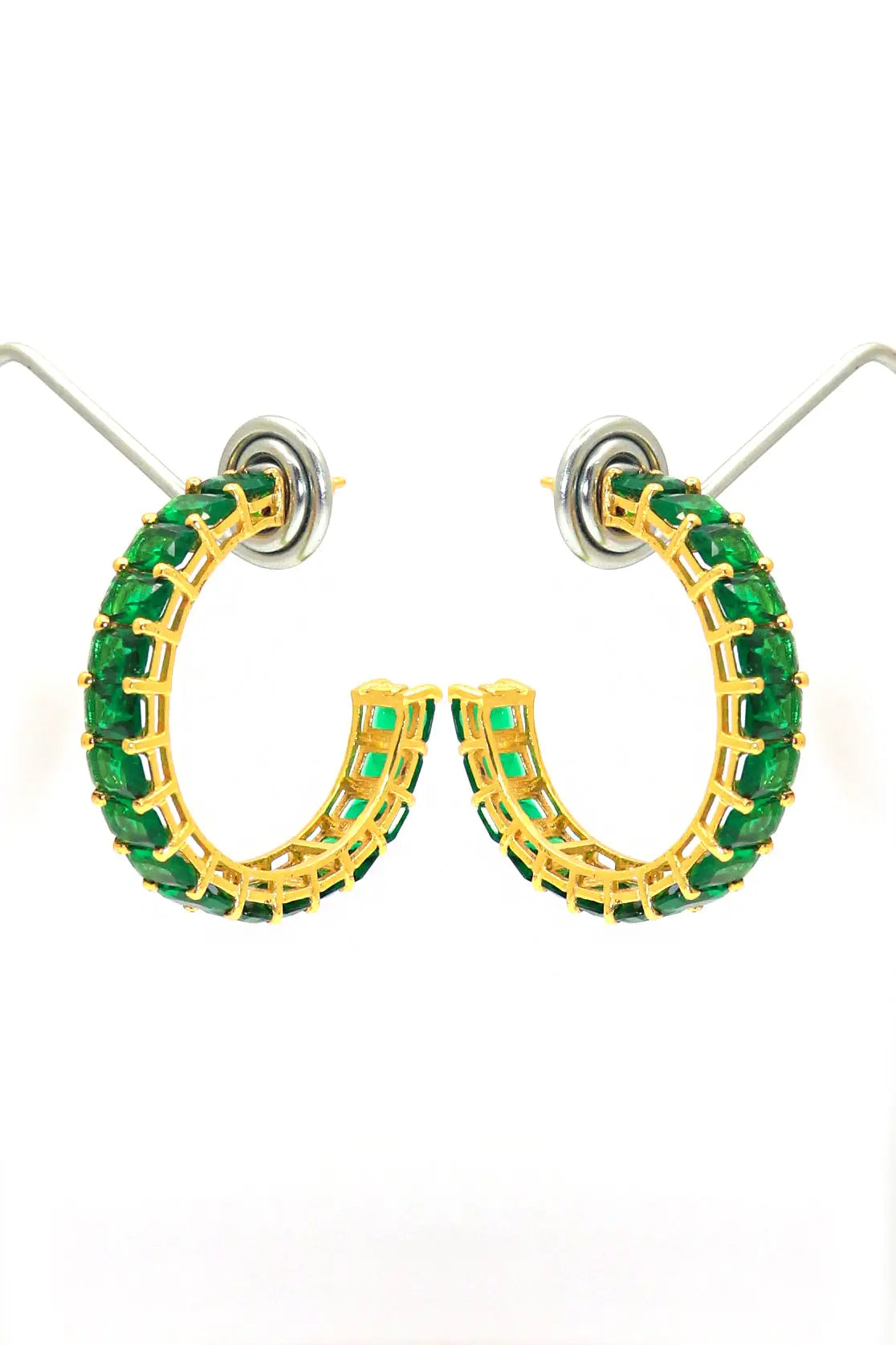 Gold Plated Stylish Green Gemstone Women Hoop Earring VJewels