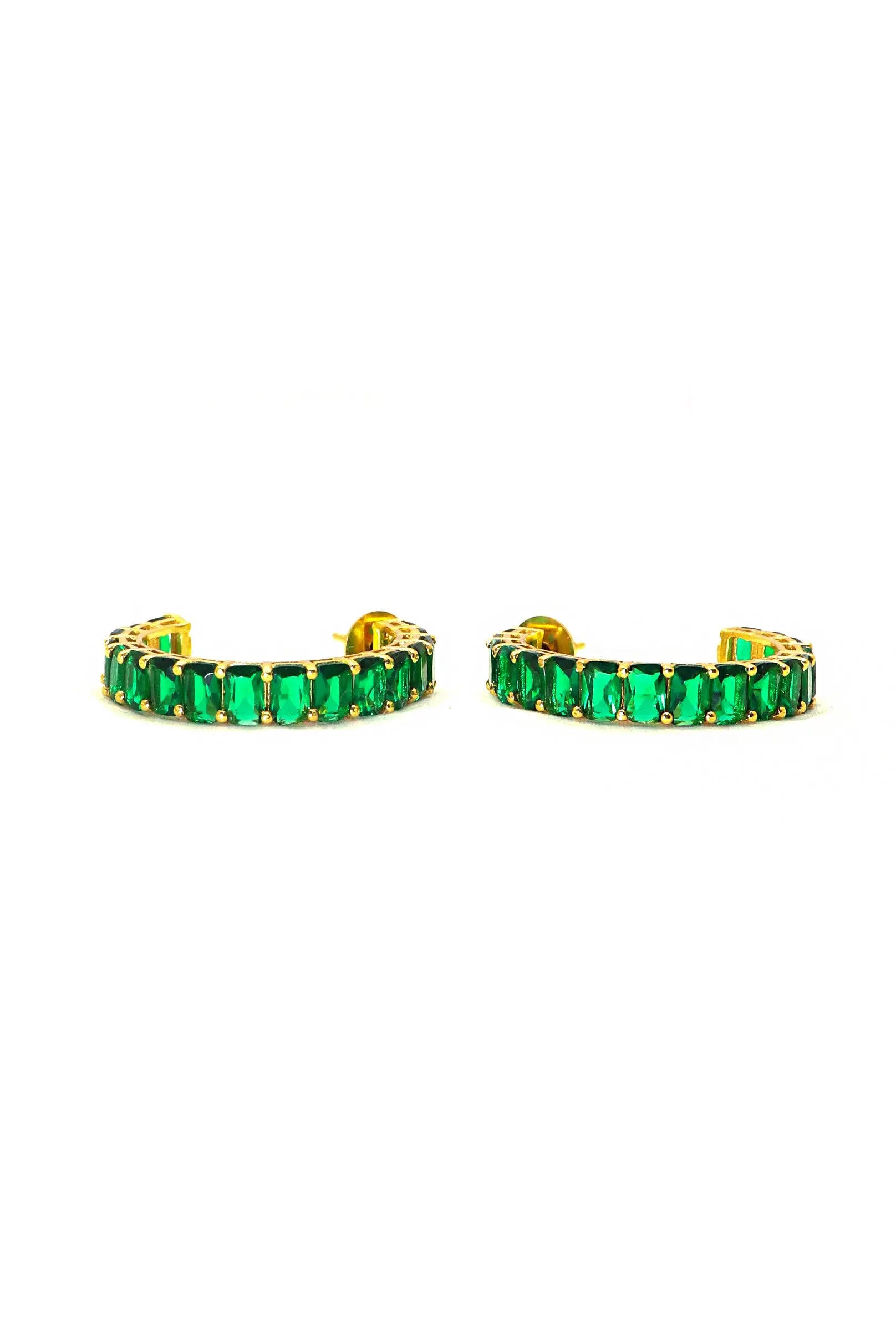 Gold Plated Stylish Green Gemstone Women Hoop Earring VJewels