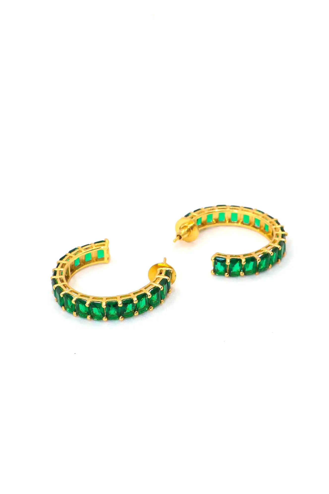 Gold Plated Stylish Green Gemstone Women Hoop Earring VJewels