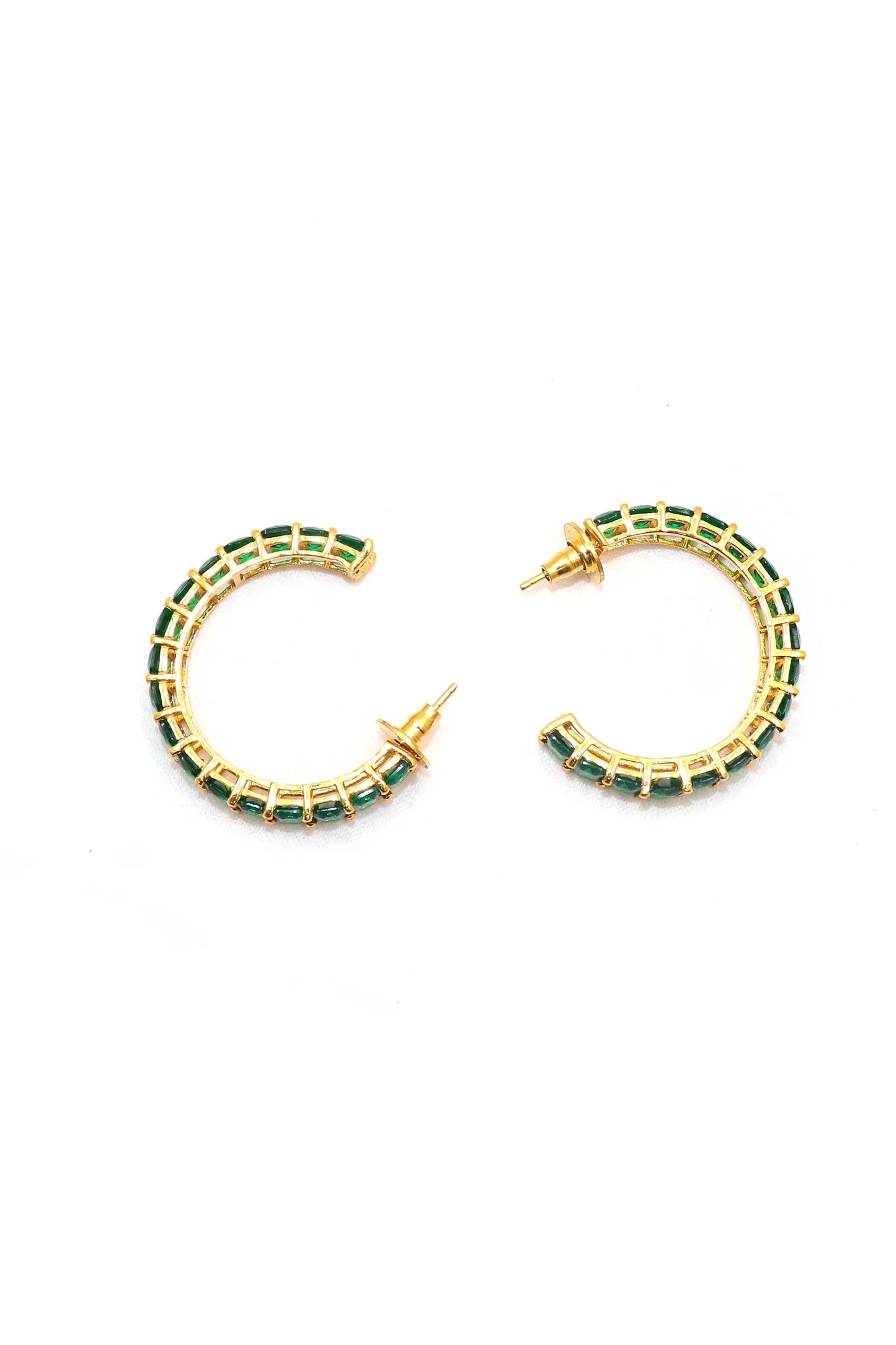 Gold Plated Stylish Green Gemstone Women Hoop Earring VJewels