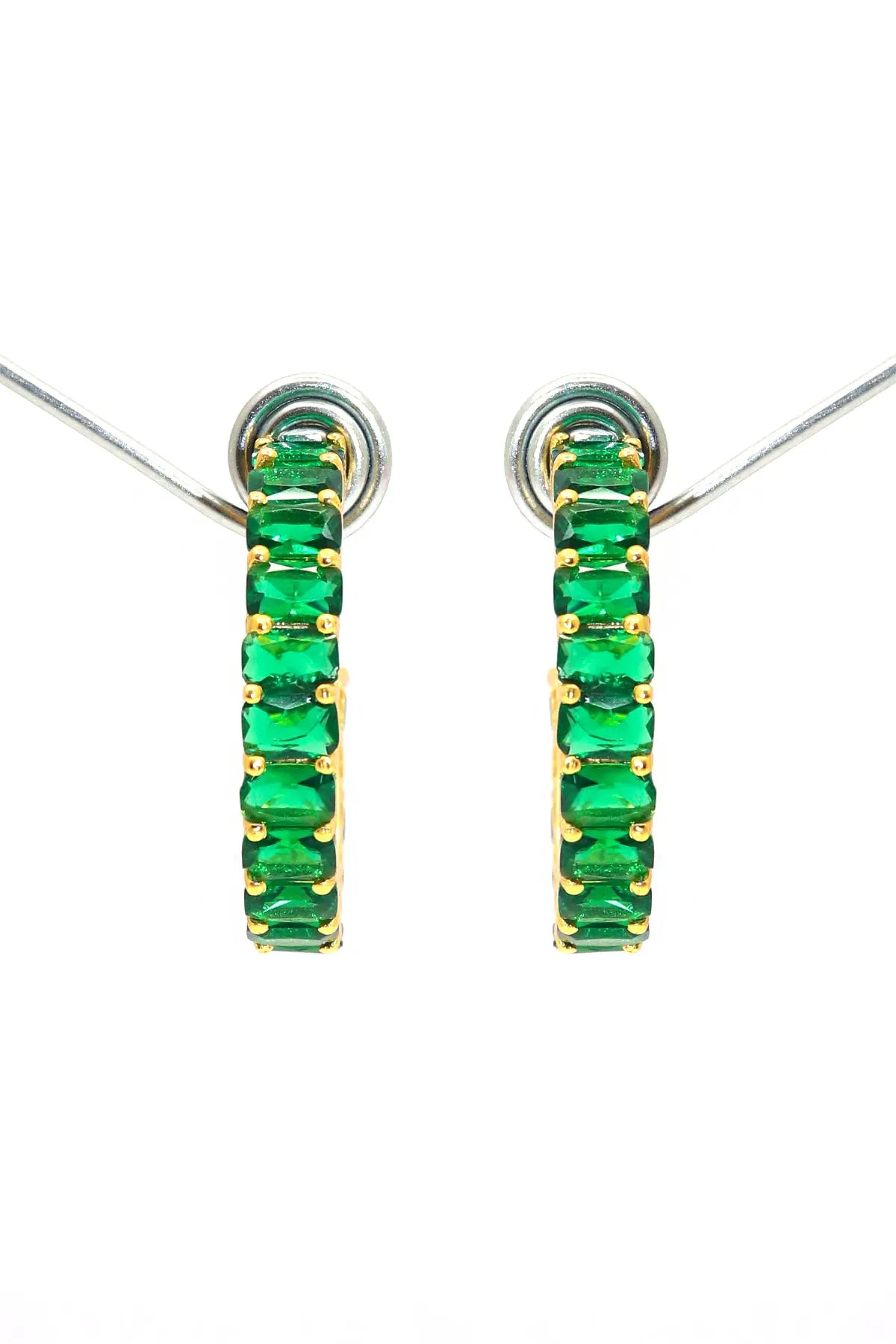 Gold Plated Stylish Green Gemstone Women Hoop Earring VJewels