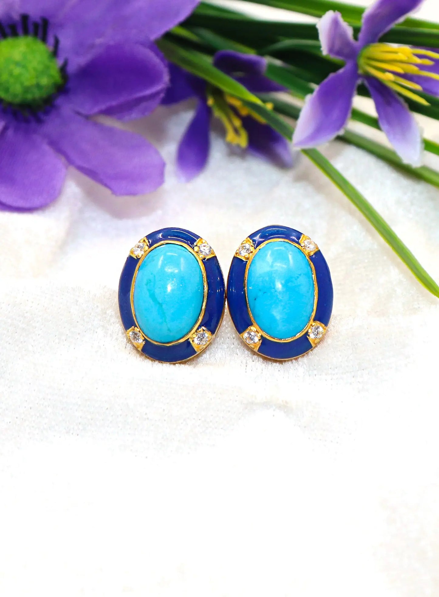 Gold Plated Turquoise With Zircon Gemstone cufflinks Jewelry VJewels