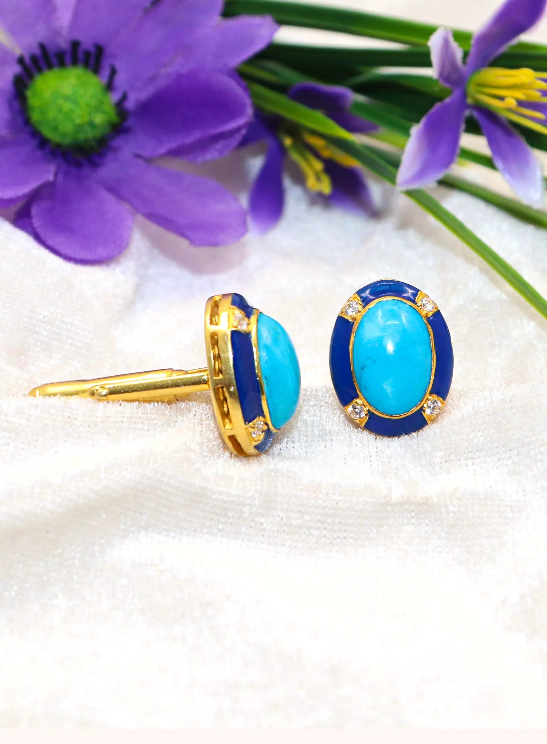 Gold Plated Turquoise With Zircon Gemstone cufflinks Jewelry VJewels