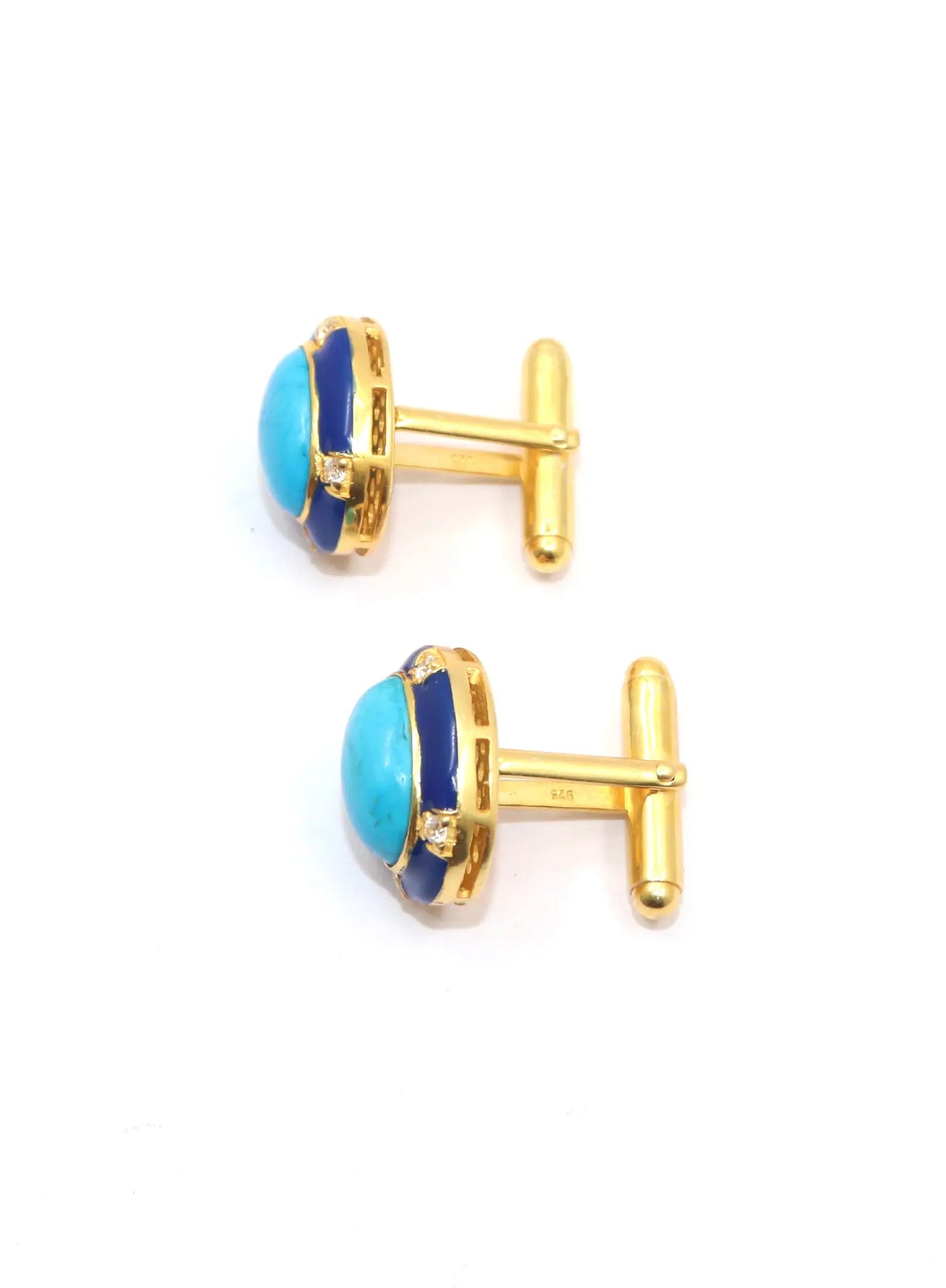 Gold Plated Turquoise With Zircon Gemstone cufflinks Jewelry VJewels