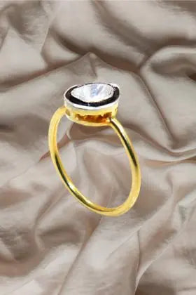 Gold Plated Uncut Diamond Polki Ring Jewelry VJewels