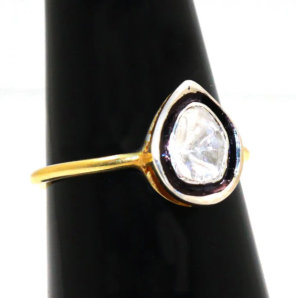 Gold Plated Uncut Diamond Polki Ring Jewelry VJewels