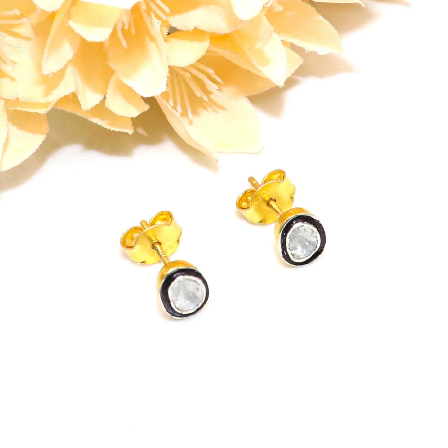 Gold Plated Uncut Diamond Polki Stud Earring jewelry VJewels