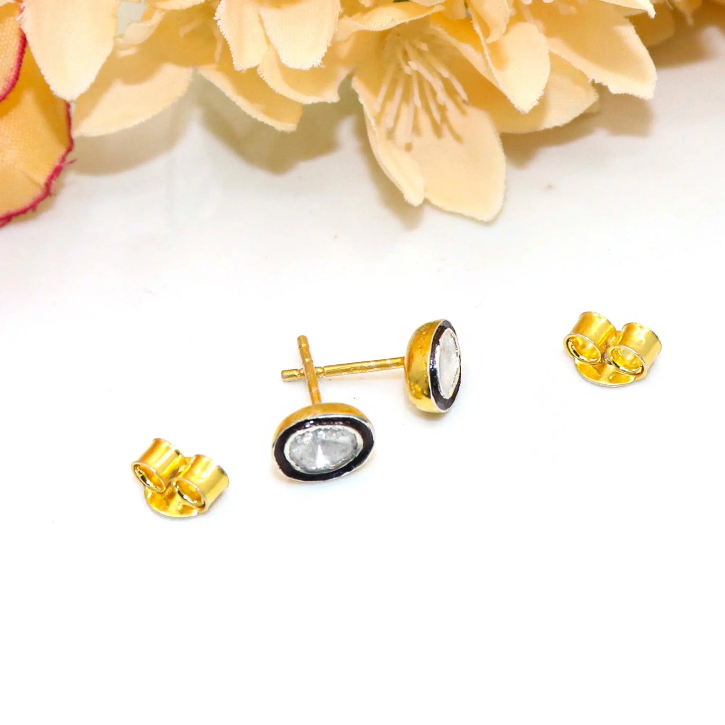 Gold Plated Uncut Diamond Polki Stud Earring jewelry VJewels