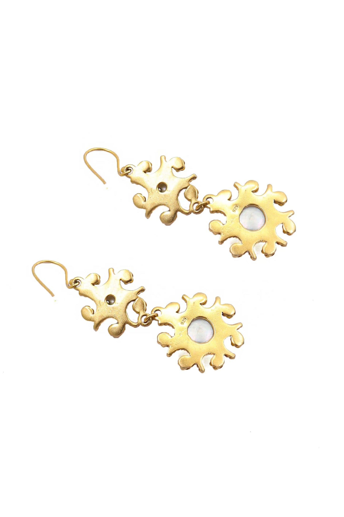 Gold-Plated with Unique Pearl Gemstone Dangle Flower Design Earring Jewelry VJewels