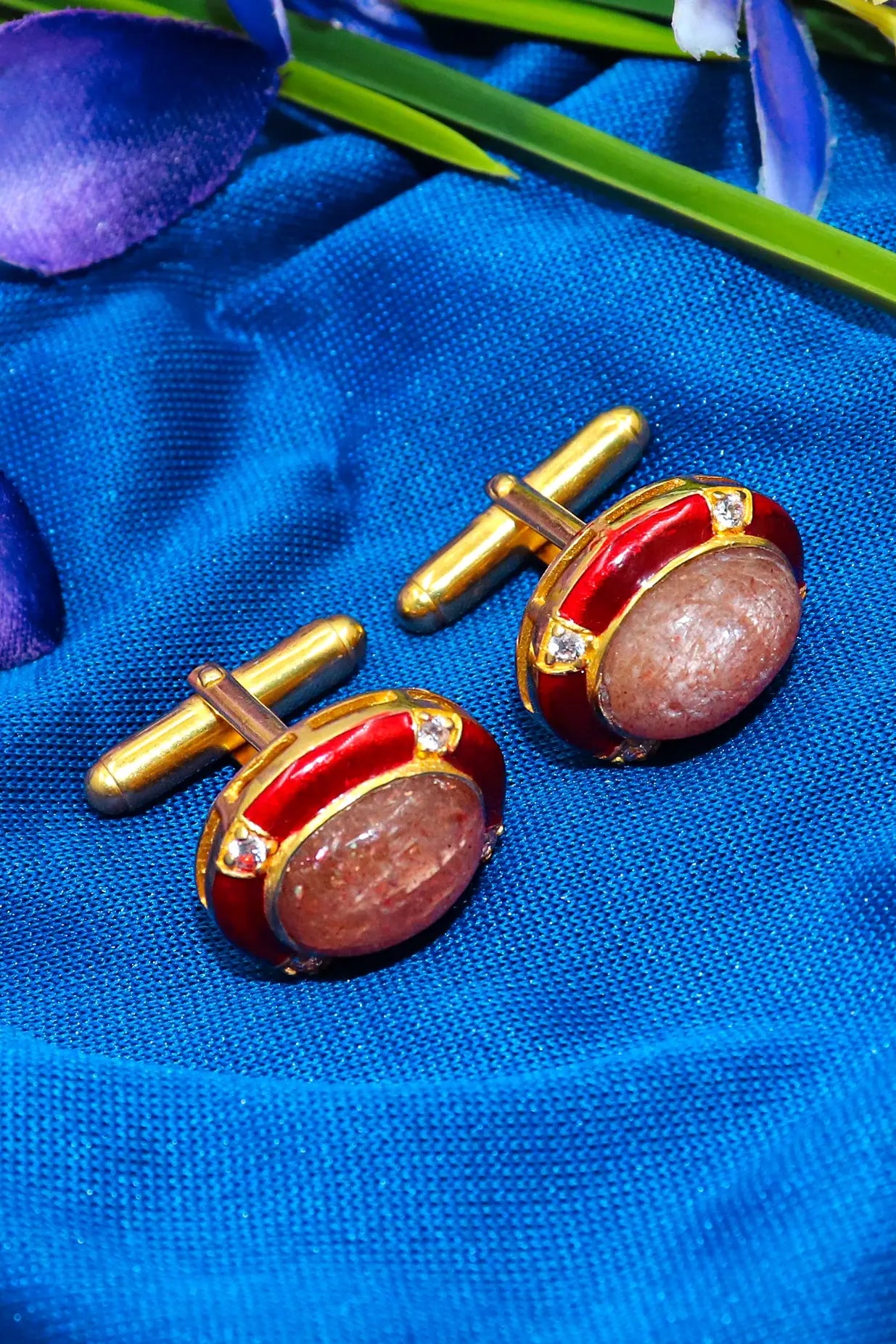 Gold Plating Eye Catchy Sunstone with cz Stanning Men's cufflinks Jewelry VJewels