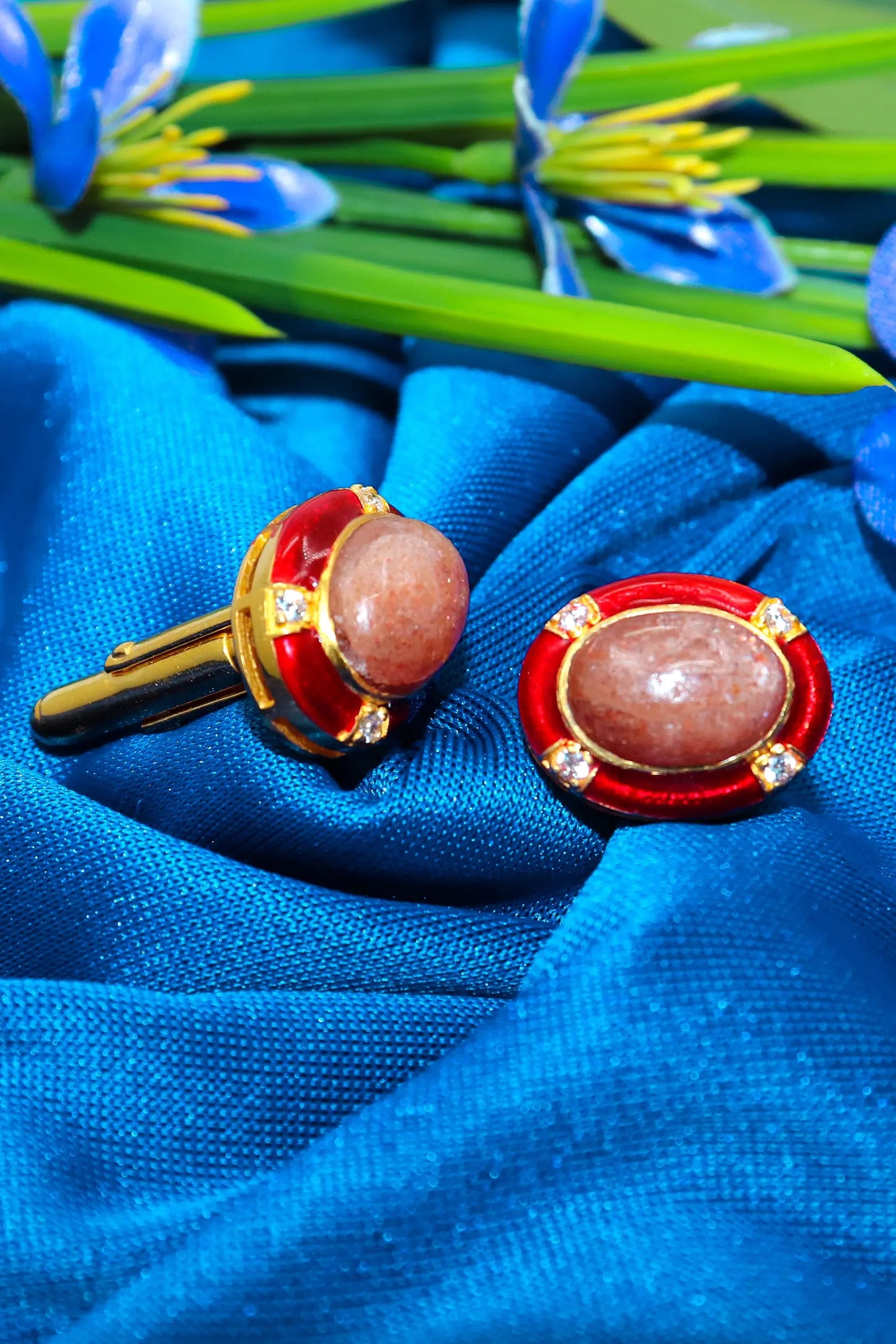 Gold Plating Eye Catchy Sunstone with cz Stanning Men's cufflinks Jewelry VJewels