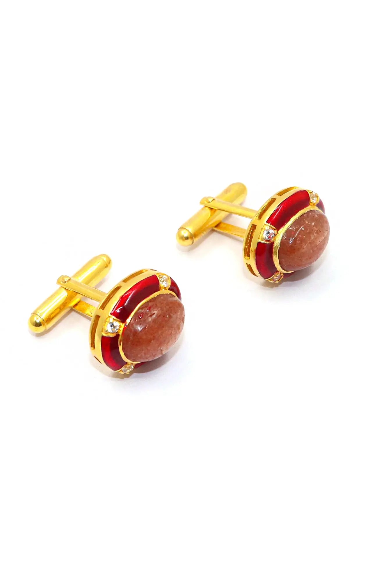 Gold Plating Eye Catchy Sunstone with cz Stanning Men's cufflinks Jewelry VJewels