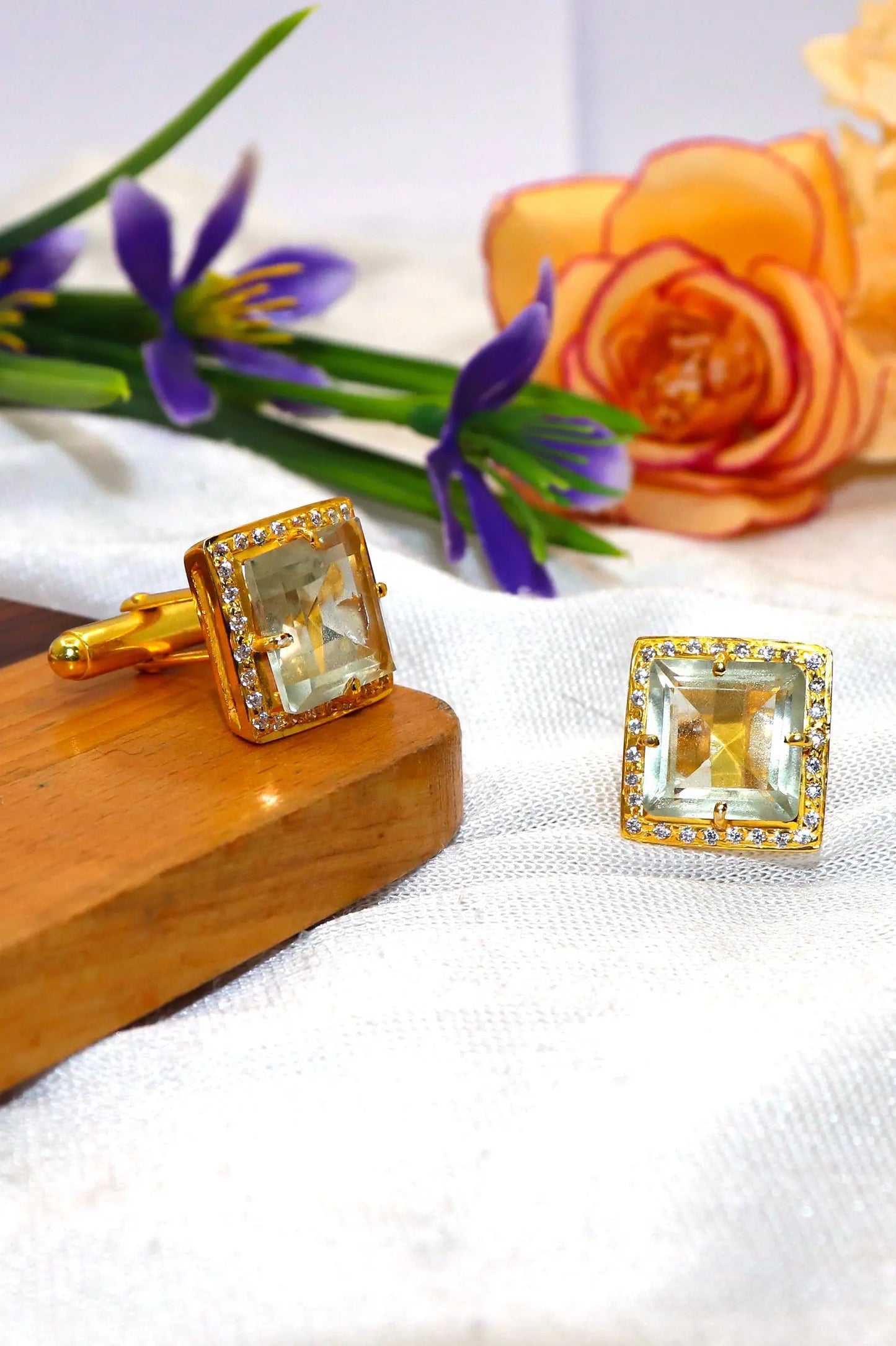 Green Amethyst with Zircon cufflinks Jewelry VJewels