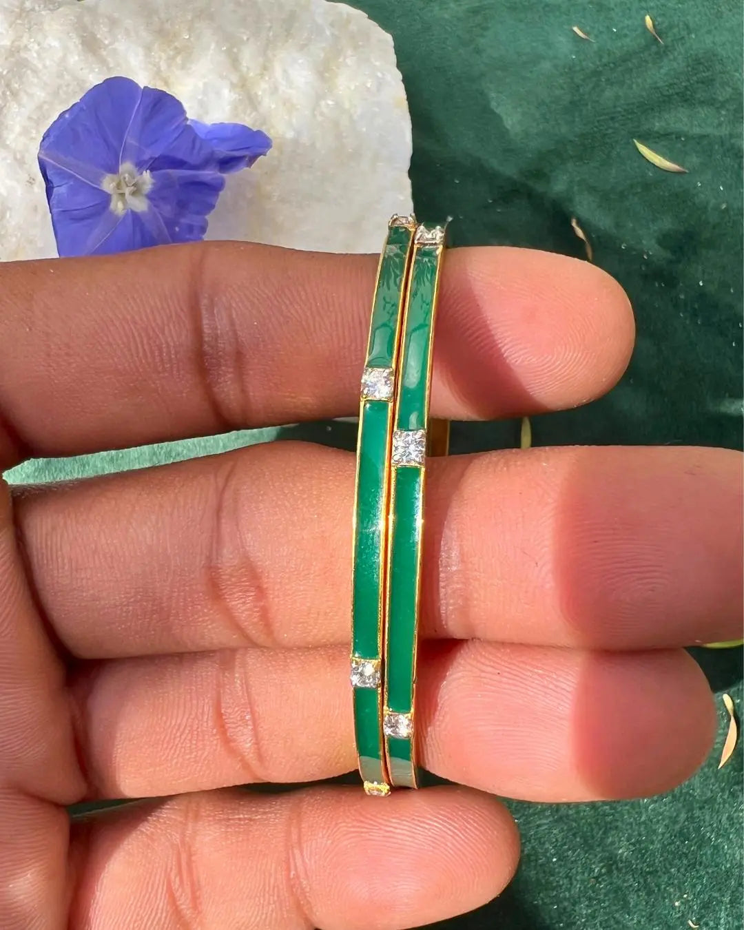 Green Meenakri With moissanite Gold Plated Handmade Enamel Bangle VJewels