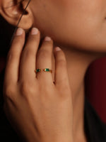 Green onyx Two Stone DAO Bagutte Open Gold Plated Ring Jewelry VJewels