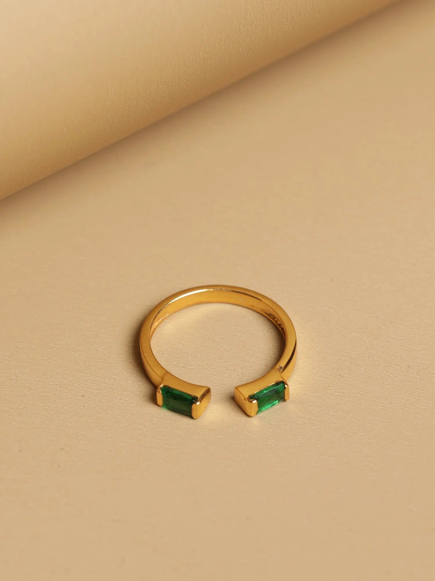 Green onyx Two Stone DAO Bagutte Open Gold Plated Ring Jewelry VJewels