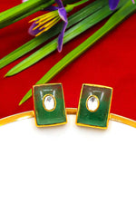 Handcrafted Artisan Cufflinks with Gold Plating Moissanite and Green Onyx Gemstones Cufflinks for Men's VJewels