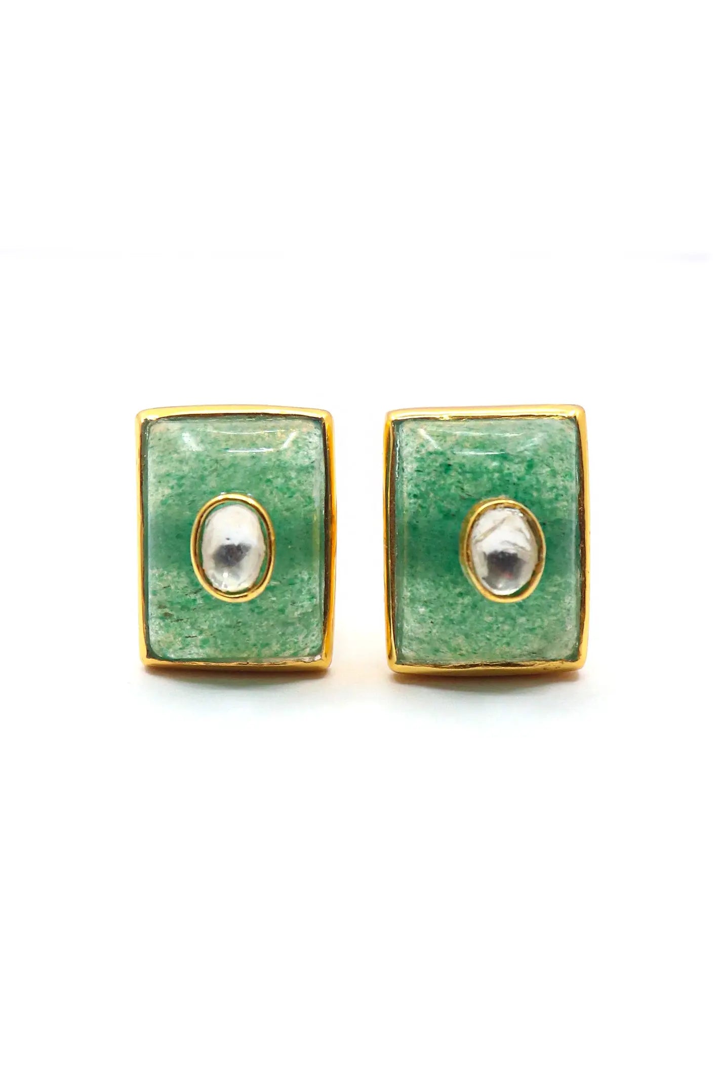 Handcrafted Artisan Cufflinks with Gold Plating Moissanite and Green Onyx Gemstones Cufflinks for Men's VJewels