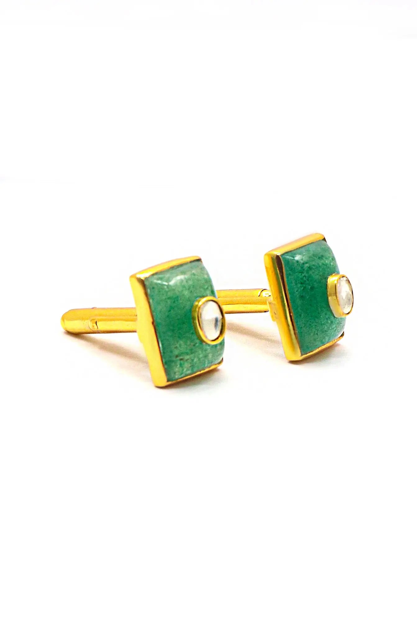 Handcrafted Artisan Cufflinks with Gold Plating Moissanite and Green Onyx Gemstones Cufflinks for Men's VJewels