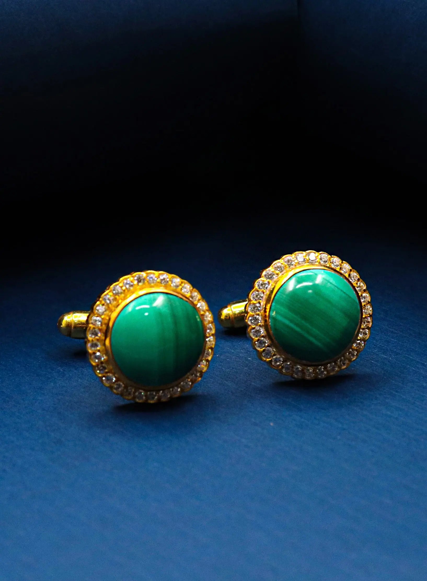 Gold Plated Malachite Gemstone With CZ Cufflinks Jewelry - VJewels