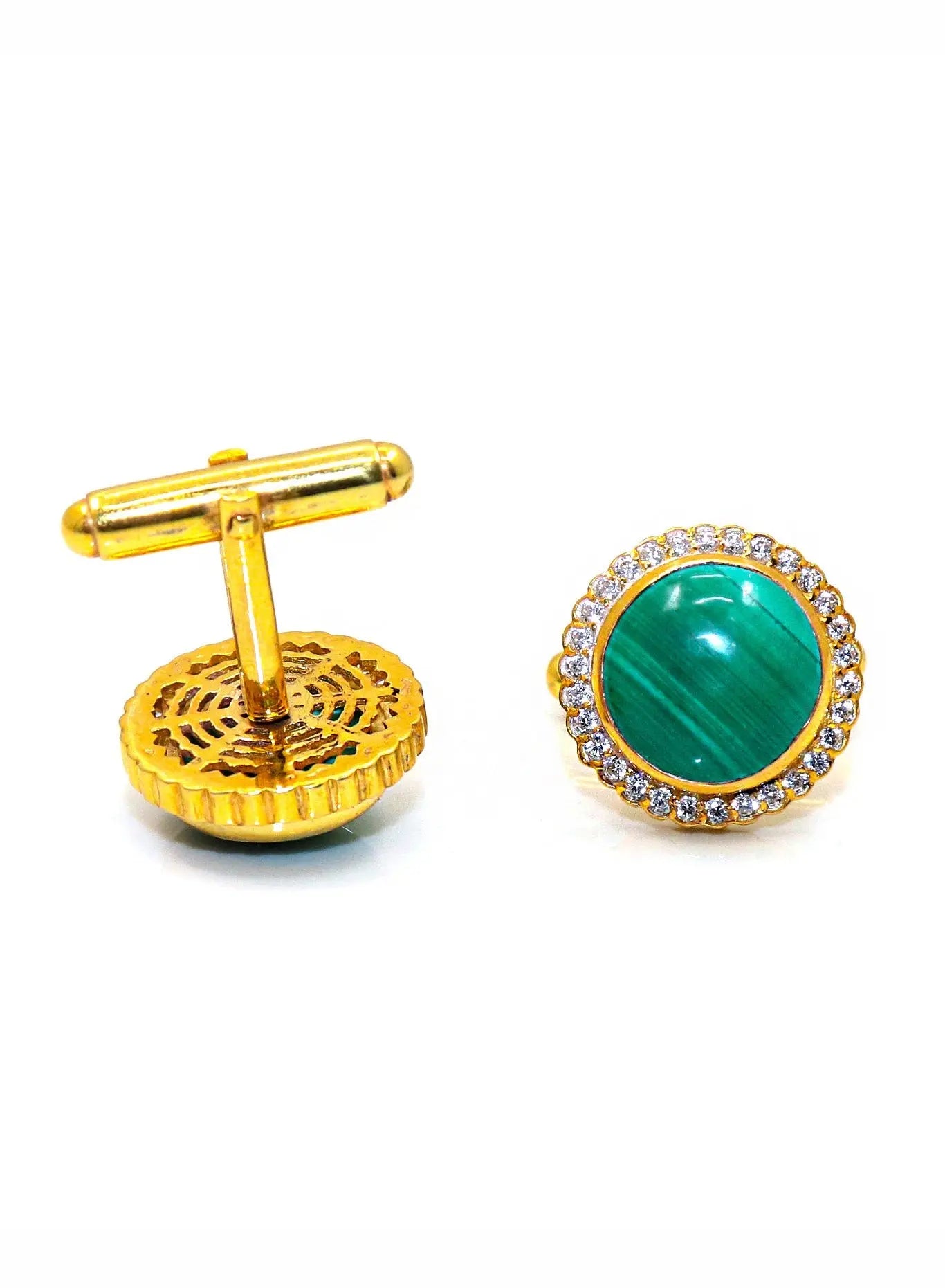 Gold Plated Malachite Gemstone With CZ Cufflinks Jewelry - VJewels