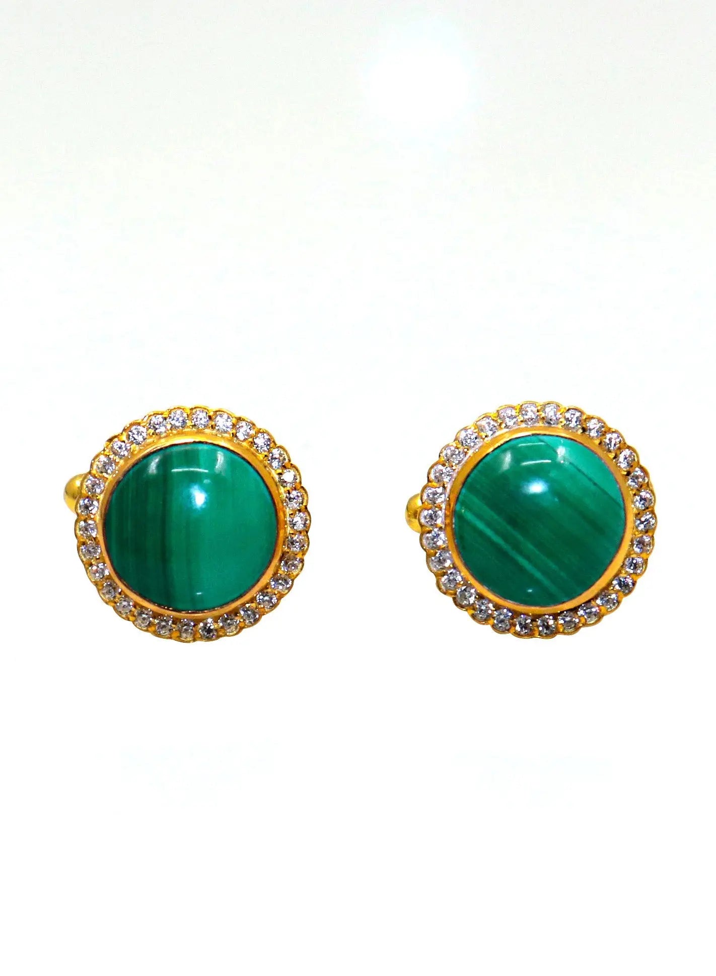 Gold Plated Malachite Gemstone With CZ Cufflinks Jewelry - VJewels