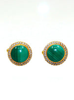 Gold Plated Malachite Gemstone With CZ Cufflinks Jewelry - VJewels