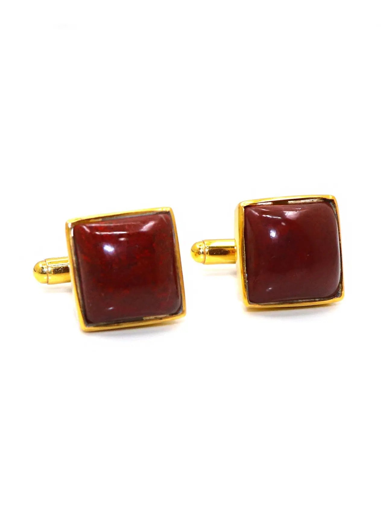 Red Jasper Square Gemstone Gold Plated Cufflink Jewelry - VJewels