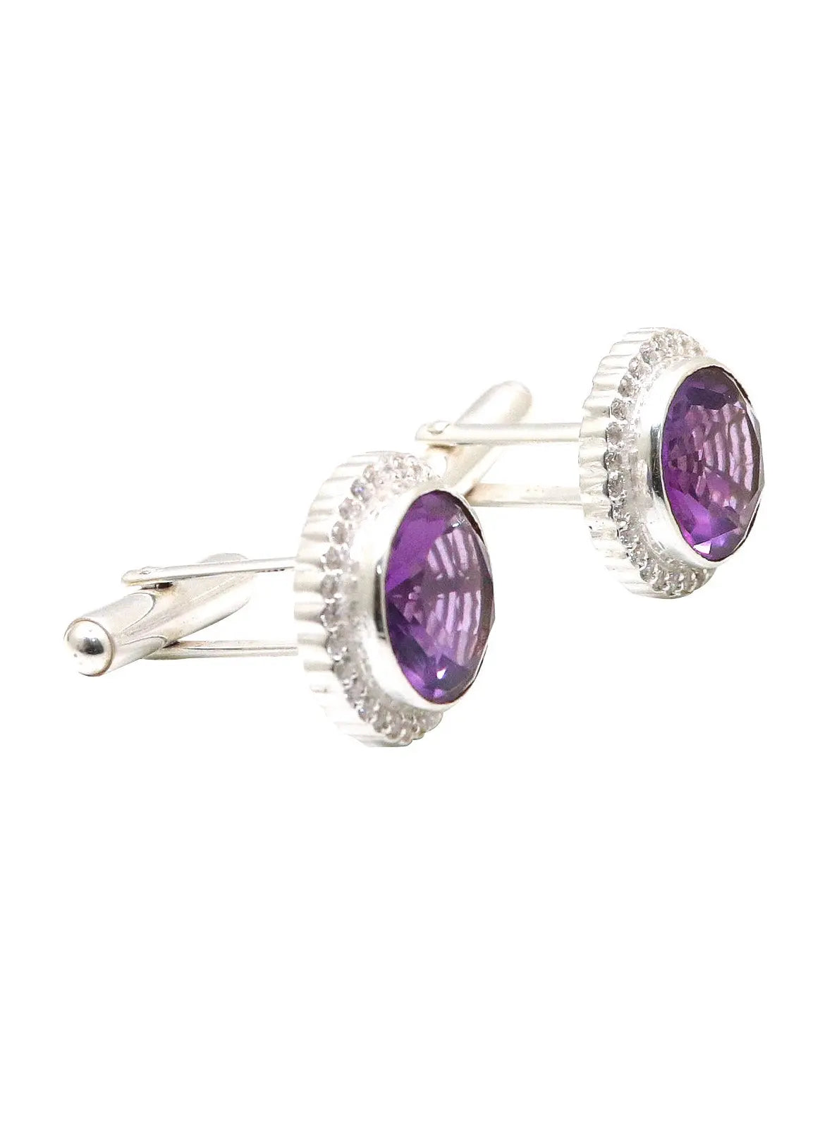 Purple Amethyst Gemstone With CZ Silver Cufflink Jewelry - VJewels