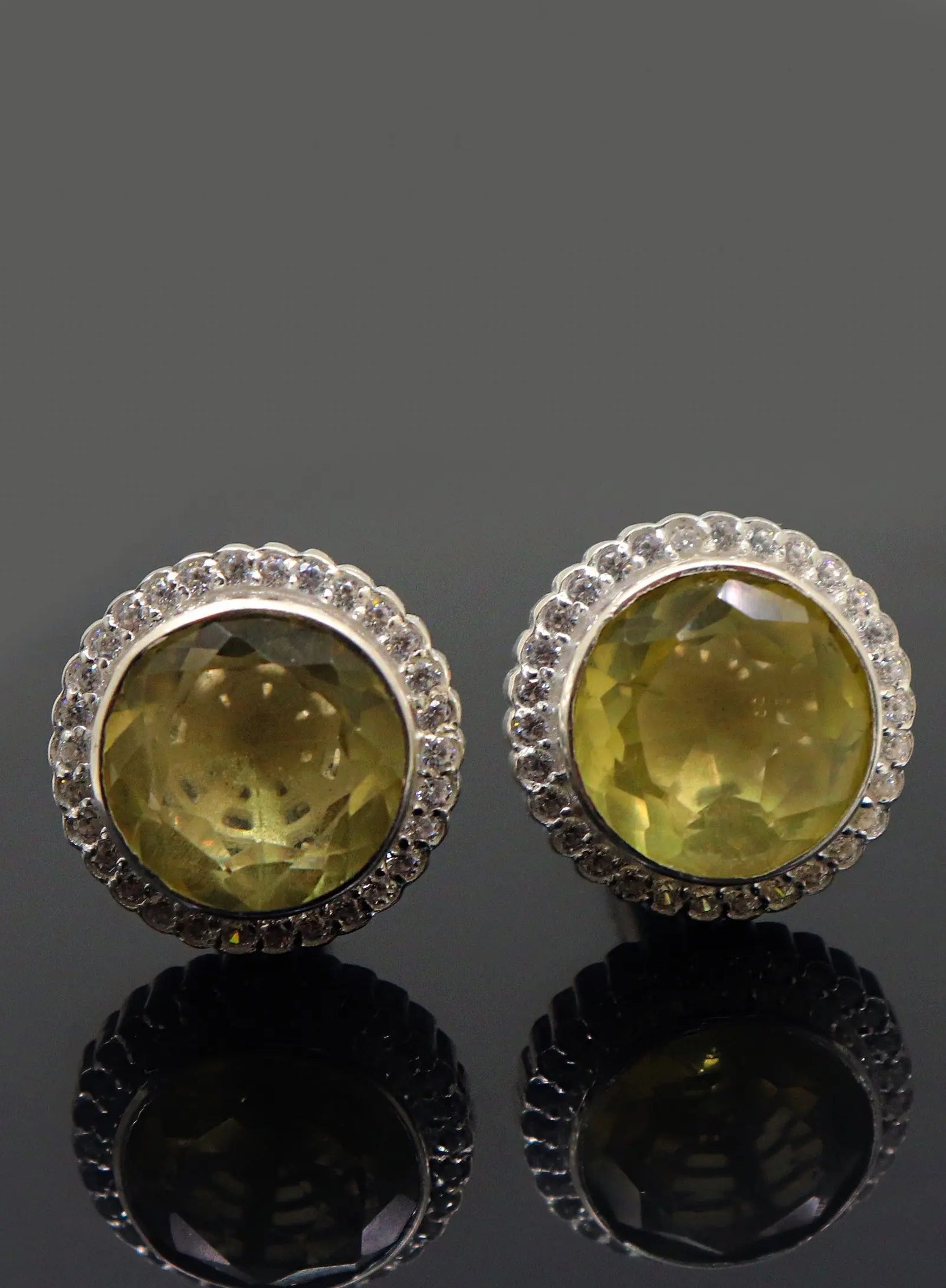 Yellow Topaz Gemstone with CZ Silver Cufflinks Jewelry - VJewels